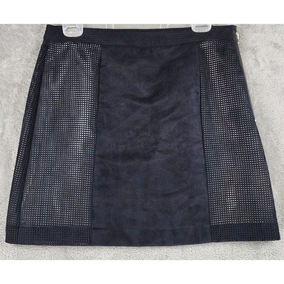 Worthington Skirt Womens 8 Black Faux Suede Mesh Retro A Line Mini - Picture 2 of 8